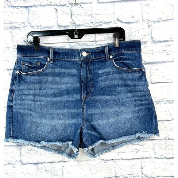 Loft Women High Rise Medium Wash Stretch Denim Cutoff Shorts Size 14 Waist 32 E4 - Picture 3 of 9